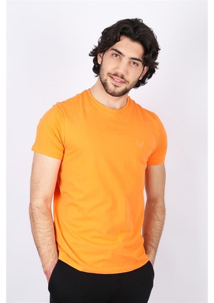 Erkek Logo Baskılı Bisiklet Yaka Oranj T-Shirt