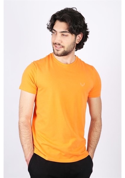 Erkek Logo Baskılı Bisiklet Yaka Oranj T-Shirt