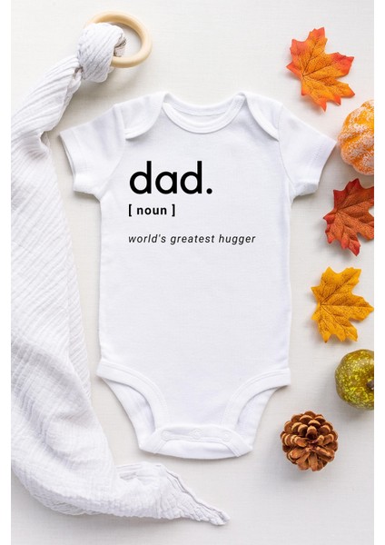 Unisex Bebek Beyaz Dad Dictionary Kısa Kollu Çıtçıtlı Body