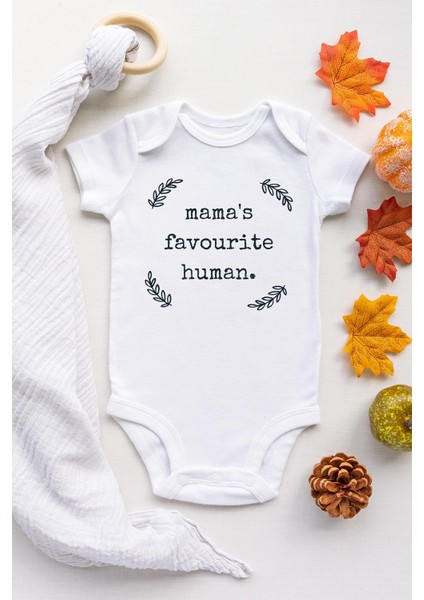Unisex Bebek Beyaz Mama's Favourite Human Çıtçıtlı Body