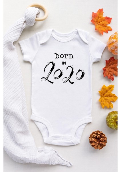 Çocuk Beyaz Born In 2020 Kısa Kol Çıtçıtlı Body