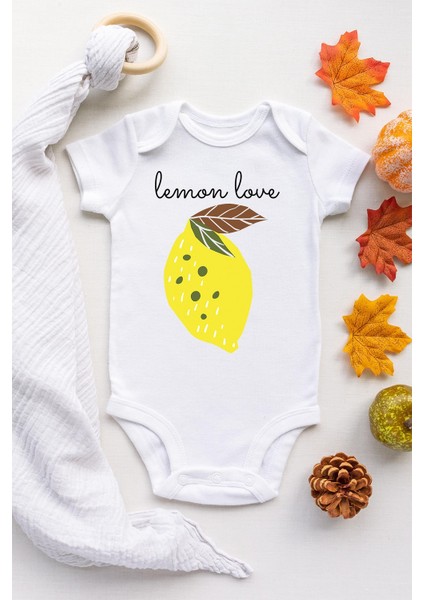 Unisex Bebek Beyaz Limon Kısa Kollu Çıtçıtlı Body