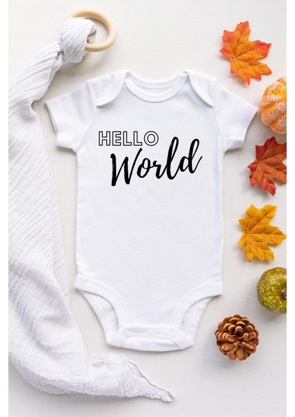 Unisex Bebek Beyaz Hello World Çıtçıtlı Body