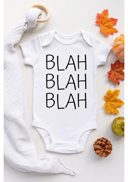 Unisex Bebek Beyaz Blah Blah Çıtçıtlı Body