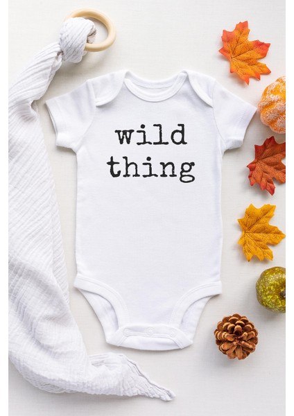 Unisex Wild Thing Bebek Beyaz Kısa Kollu Çıtçıtlı Pamuklu Body
