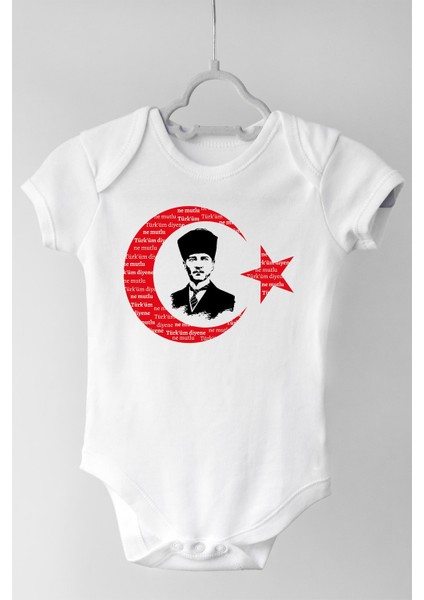 Unisex Bebek Beyaz Atatürk Baskılı Çıtçıtlı Body
