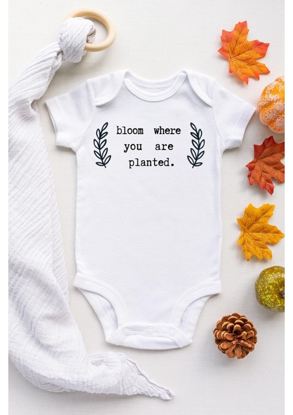 Unisex Bebek Beyaz Bloom Where You Planted Çıtçıtlı Body
