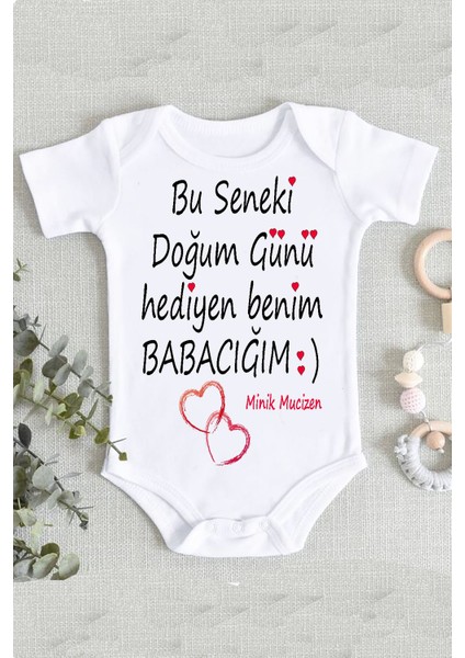 Unisex Beyaz Doğumgünü Hediye Baba Bebek Zıbın Body