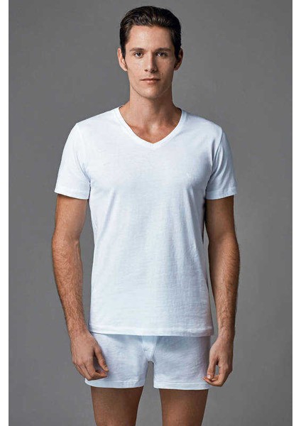 - V Yaka Kısa Kollu T-Shirt 2li Paket ERS039