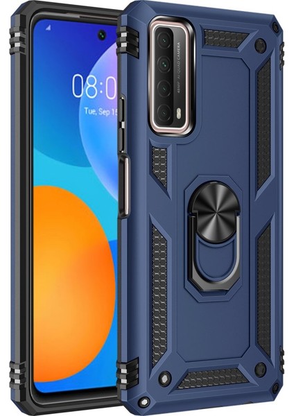 Huawei P Smart 2021 Kılıf Tank Yüzüklü Silikon Kapak - Lacivert