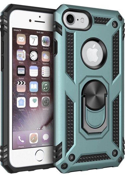 iPhone 7 Kılıf Tank Yüzüklü Silikon Kapak - Yeşil