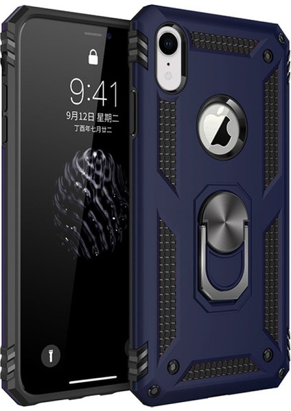 iPhone Xr Kılıf Tank Yüzüklü Silikon Kapak - Lacivert