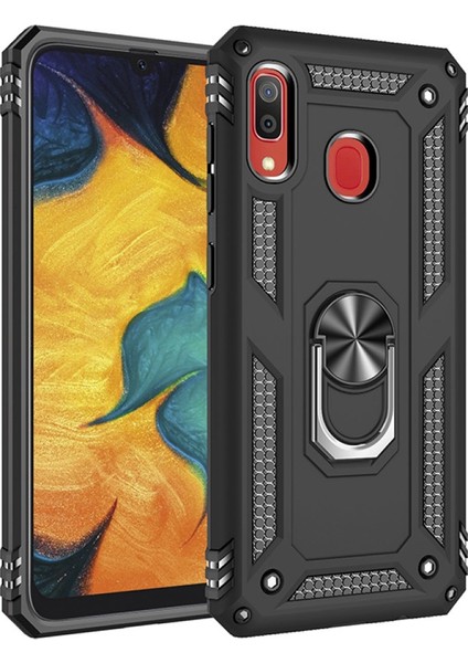 Samsung Galaxy A20 Kılıf Tank Yüzüklü Silikon Kapak - Siyah