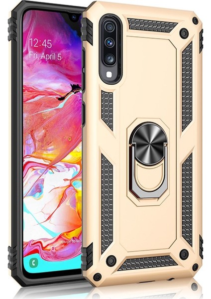 Samsung Galaxy A70 Kılıf Tank Yüzüklü Silikon Kapak - Gold