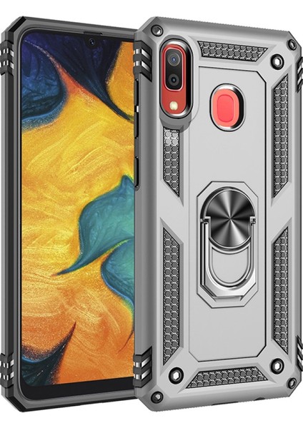 Samsung Galaxy A30 Kılıf Tank Yüzüklü Silikon Kapak - Gümüş