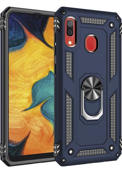 Samsung Galaxy A30 Kılıf Tank Yüzüklü Silikon Kapak - Lacivert