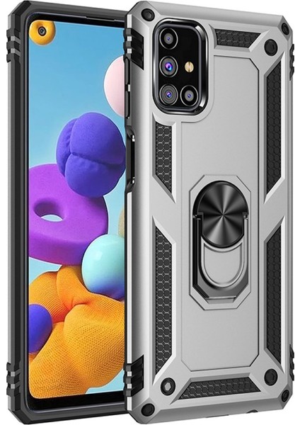 Samsung Galaxy M51 Kılıf Tank Yüzüklü Silikon Kapak - Gümüş