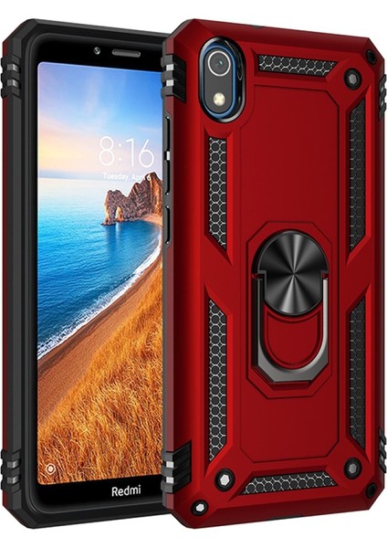 Xiaomi Redmi 7A Kılıf Tank Yüzüklü Silikon Kapak - Kırmızı