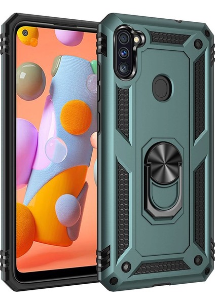 Samsung Galaxy M11 Kılıf Tank Yüzüklü Silikon Kapak - Yeşil