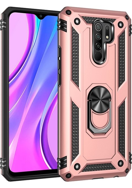 Xiaomi Redmi 9 Kılıf Tank Yüzüklü Silikon Kapak - Rose