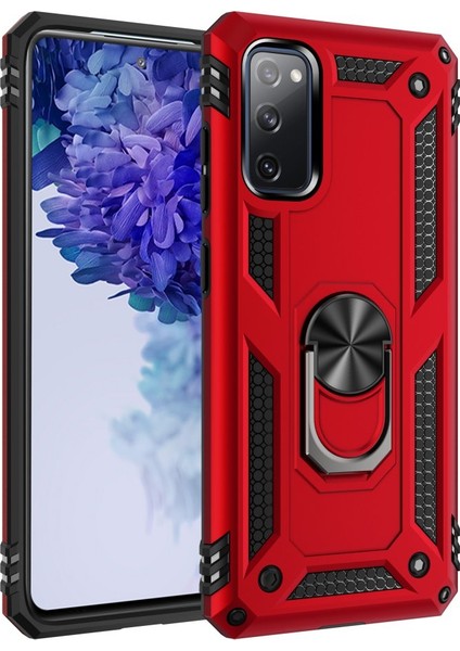 Samsung Galaxy S20 Fe Kılıf Tank Yüzüklü Silikon Kapak - Kırmızı