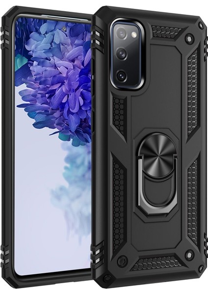Samsung Galaxy S20 Fe Kılıf Tank Yüzüklü Silikon Kapak - Siyah