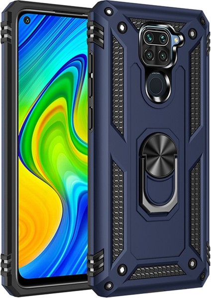 Xiaomi Redmi Note 9 Kılıf Tank Yüzüklü Silikon Kapak - Lacivert