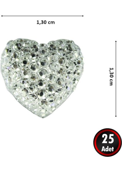 Polyester Kalp Fiyonk, 1,3 cm - 25 Adet - GÜMÜŞ