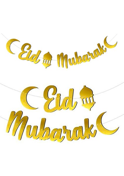 Süsle Bebek ve Parti Eid Mubarak Metalik Altın Banner - 2 mt لافتة ذهبية معدنية لعيد مبارك