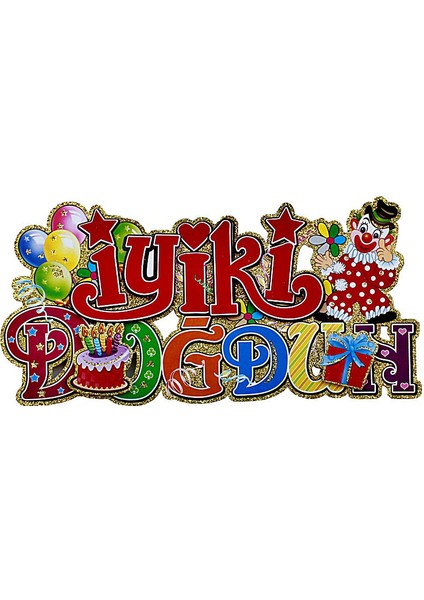 İyiki Doğdun Palyaçolu, 3 Boyutlu Kağıt Süs - 50,00 cm