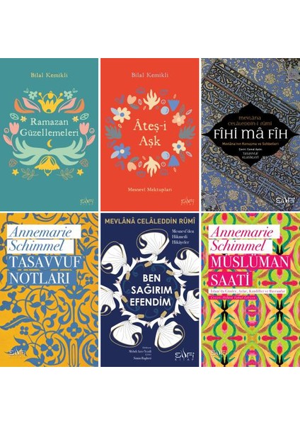 Sufi Tasavvuf Kitapları 6 Kitap Set / Ramazan Güzellemeleri - Ateş-I Aşk - Fihi Ma Fih - Tasavvuf Notları - Ben Sağırım Efendim - Müslüman Saati (Mevlana, Anne-Marie Schimmel - Bilal Kemikli)