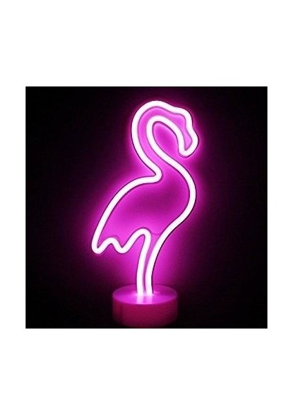 Neon Işıklı Flamingo Masa Gece Lambası Usb+Pil