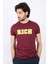 Erkek Nakış Baskılı Bordo Bisiklet Yaka T-Shirt 3