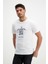 Erkek Bisiklet Yaka Baskılı Beyaz T-Shirt 1