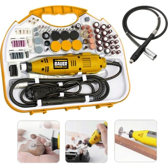 Bauer 211 Pcs 400 Watt 6 Kademe Devir Ayarlı Hobi Gravür Seti Mini Taşlama Spiral Uzatma Hortumu