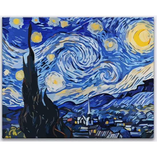 iRessam Sayılarla Tuval Resim Boyama Seti - Yıldızlı Gece Van Gogh 40 x 50 cm