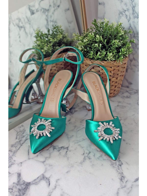 Stella Taşlı Yeşil Topuklu Ayakkabı