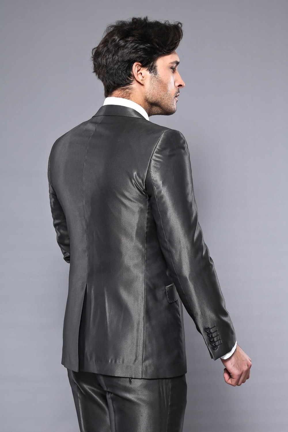 Wessi Erkek Mono Yaka Parlak Slim Fit Takım Elbise görsel 3