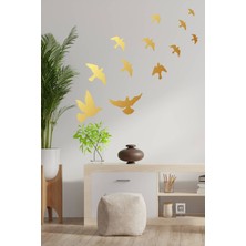 Msticker Gold Uçan Kuşlar Dekoratif Duvar Sticker Kuş Sürüsü