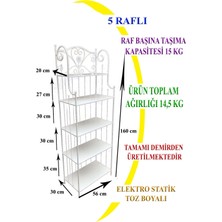 Naz Tasarım Ferforje 5 Katlı Çok Amaçlı Düz Raf Beyaz