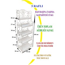 Naz Tasarım Ferforje 5 Katlı Çok Amaçlı Raf Beyaz