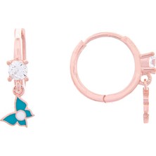 Hiç Gümüş Lazer Mineli  925 Ayar Gümüş Kombin Kelebek Rose Halka  Küpe