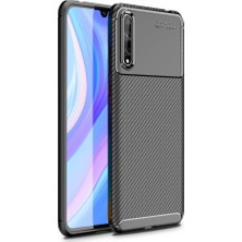 Nevarium Huawei Y8P Kılıf Karbon Görünümlü Silikon - Siyah