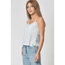Cotton Candy Dantel Detaylı V Yaka Kısa Atlet - Buz Mavisi Buz Mavisi - L