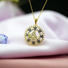 Beyaz Taşlı Kar Tanesi Osmanlı Tuğralı Gümüş Kolye