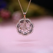 Beyaz Taşlı Kalpli Osmanlı Tuğralı Gümüş Kolye