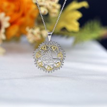 Beyaz Taşlı Kalpli Osmanlı Tuğralı Gümüş Kolye