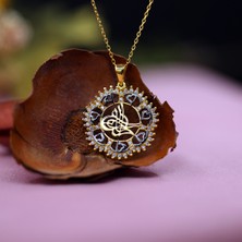 Beyaz Taşlı Kalpli Osmanlı Tuğralı Gümüş Kolye