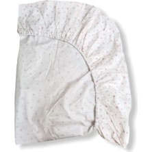 Bebek Özel Pamuklu Bebek ve Çocuk Lastikli Çarşaf Beyaz Üzerine Pembe Yıldızlı  70 x 140 cm