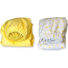 Bebek Özel Sarı ve Sarı Yıldızlı Pamuklu Bebek Çocuk Lastikli Çarşaf  70 x 140 cm